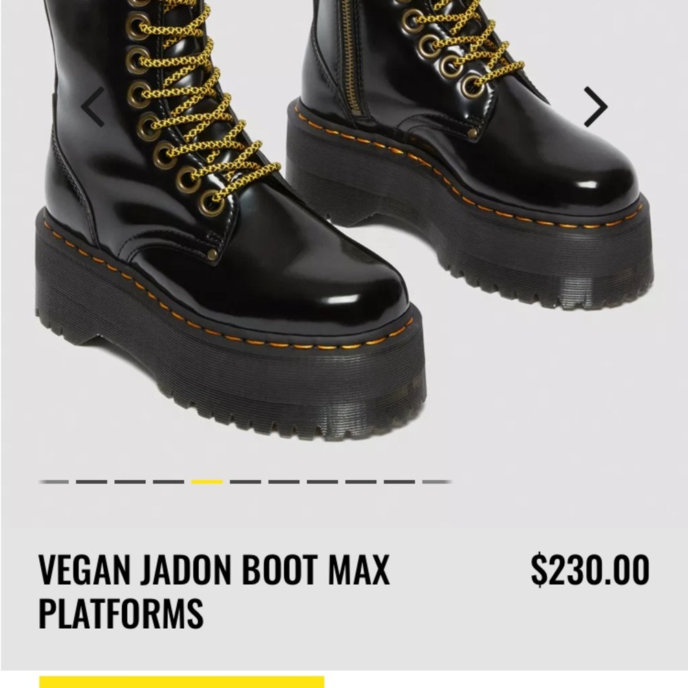 Dr. Martens Black Chunky Platform Boots with Thick Sole and Yellow Laces